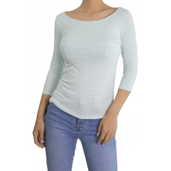 maglia a righe con manica 3/4 scollo a barca 
